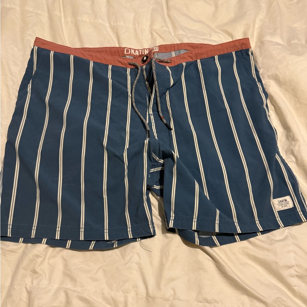 Katin Men's Blue and Red Striped Board Shorts